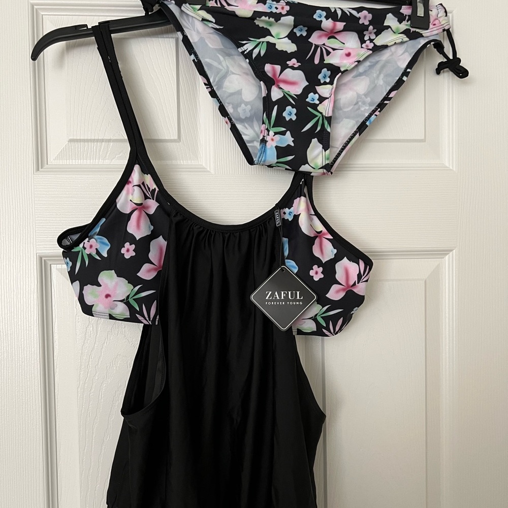 Black Floral Tankini
